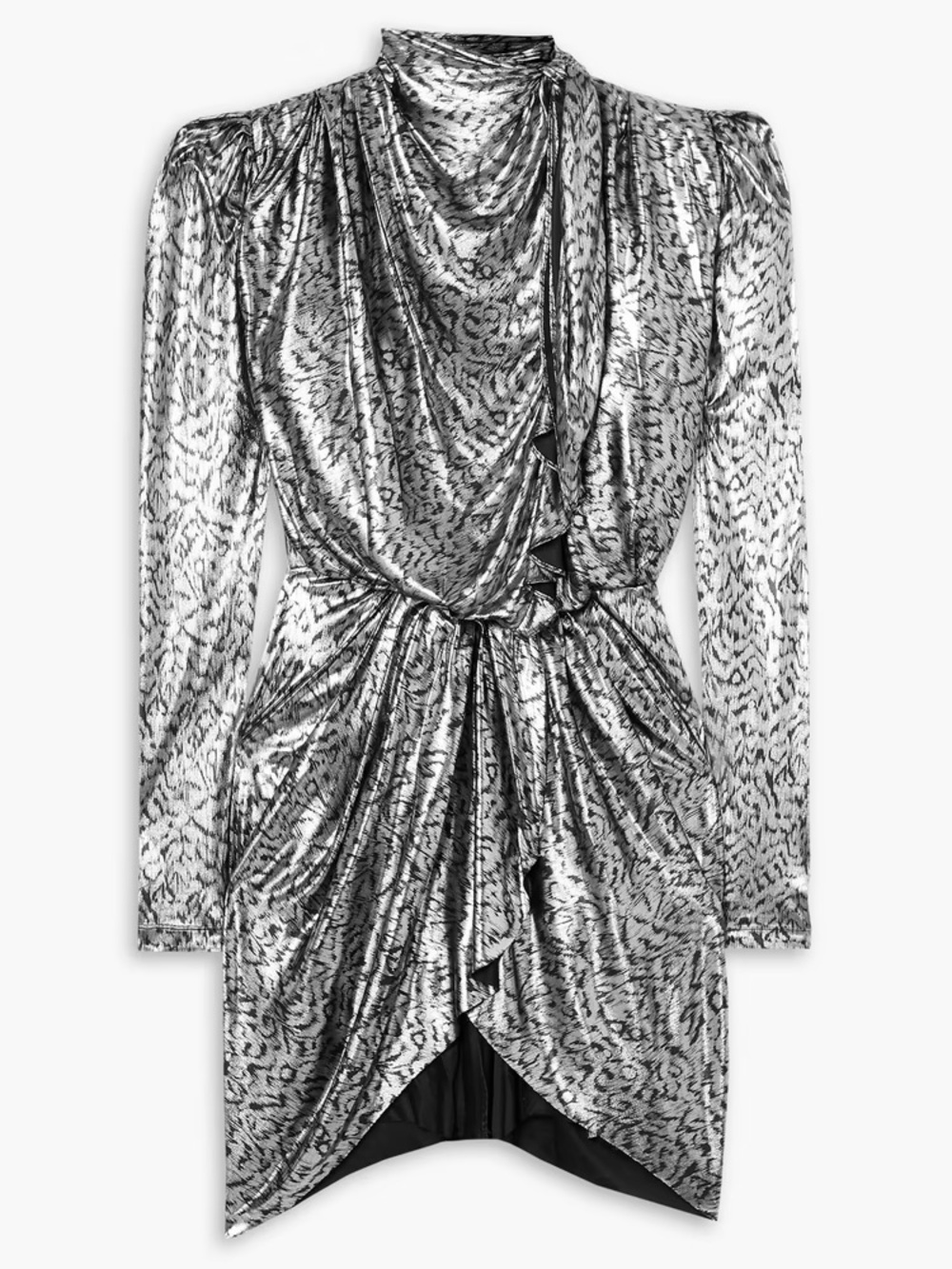 ISABEL MARANT Draped leopard-print lamé Mini Dress Silver FR 38 MSRP $1,645